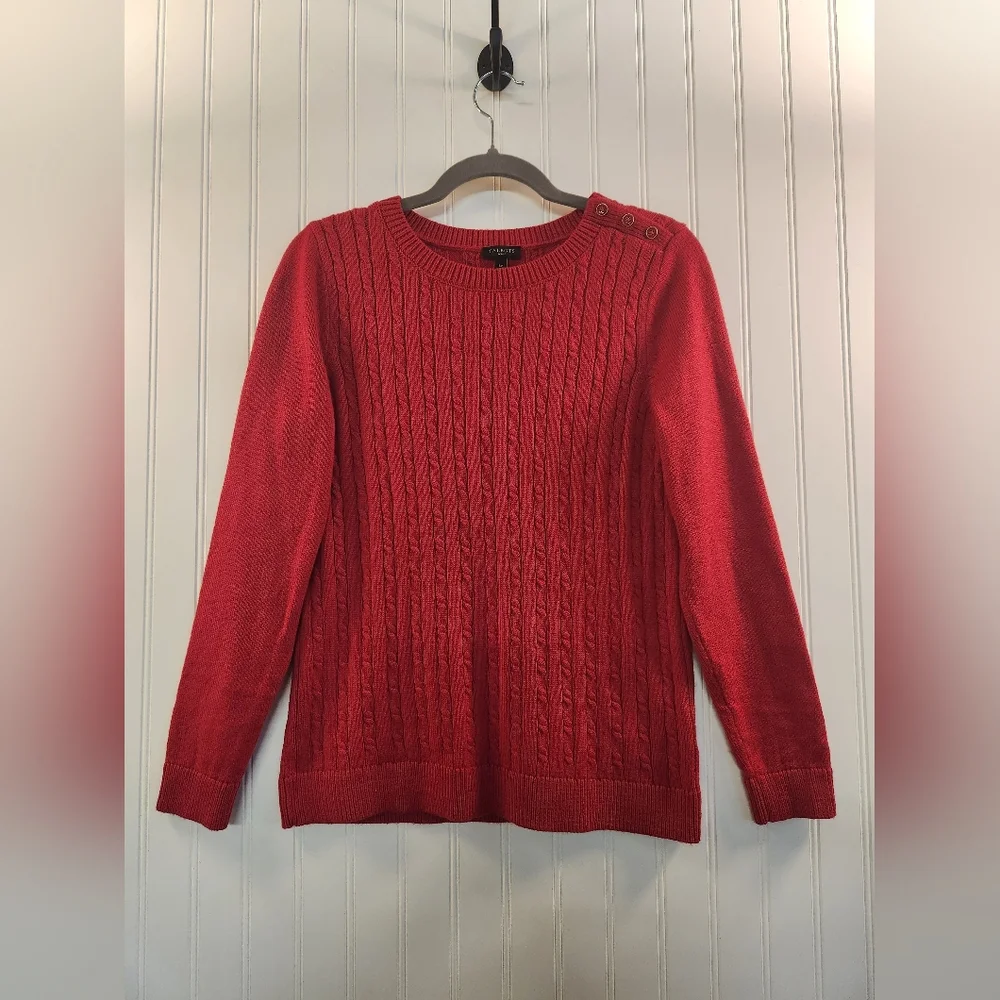 Talbots Women's Vibrant Red Cable Knit Sweater Size L Petite Classic Preppy Chic